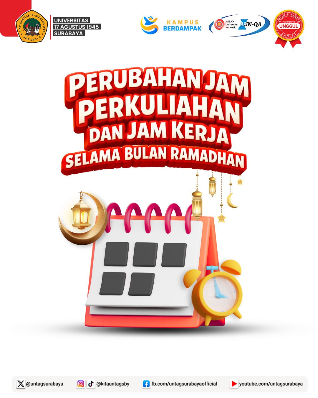 Perubahan Jam Kuliah dan Jam Kerja Selama Bulan Ramadhan 1447 H