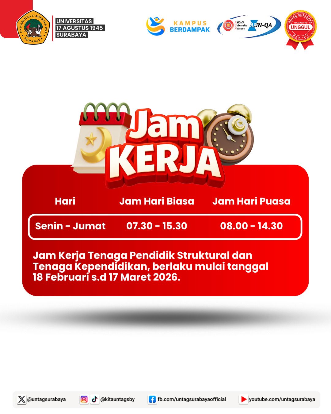 Perubahan Jam Kerja Selama Bulan Ramadhan 1447 H