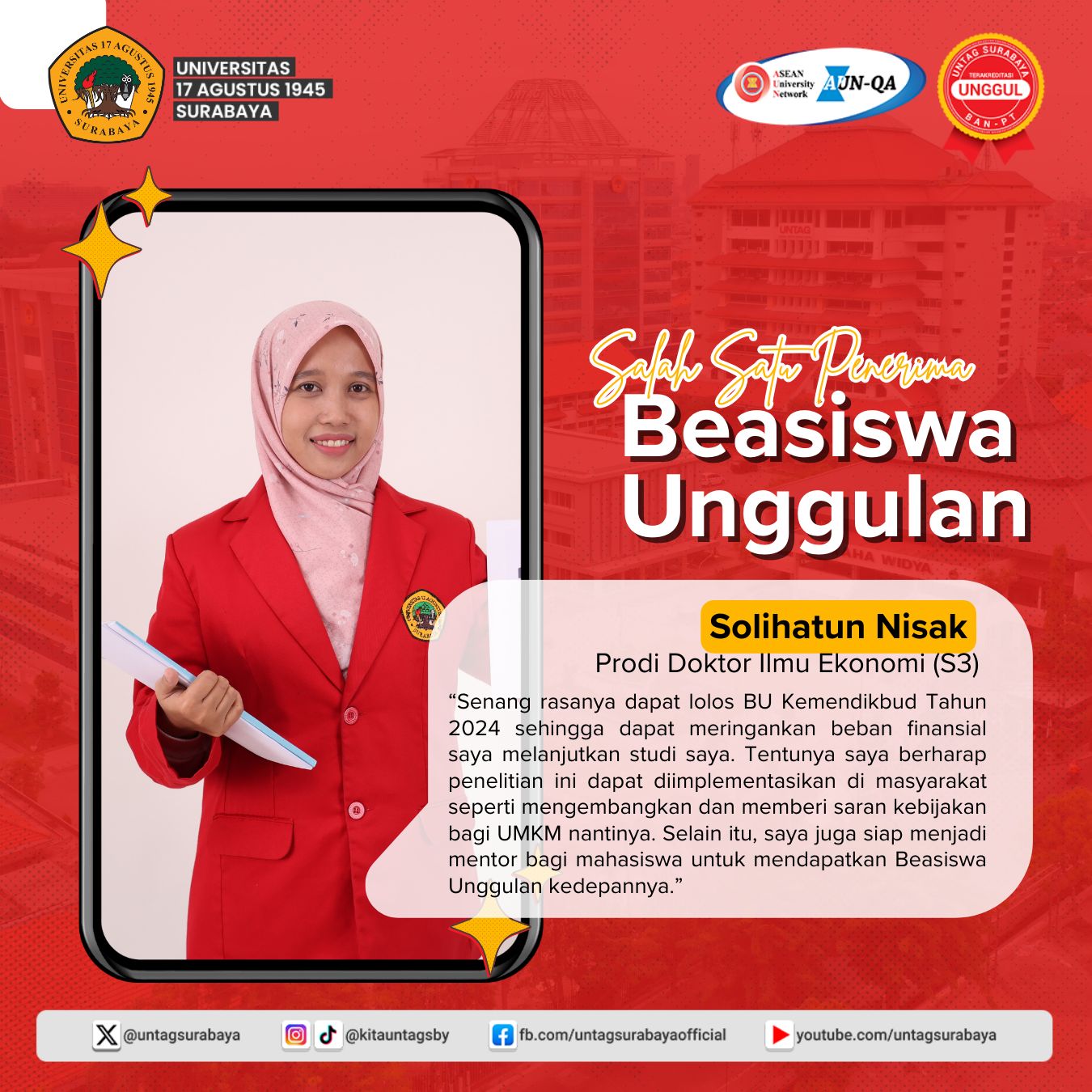 Mahasiswa Doktor Ilmu Ekonomi Mendapatkan Beasiswa Unggulan Kemendikbud 2024