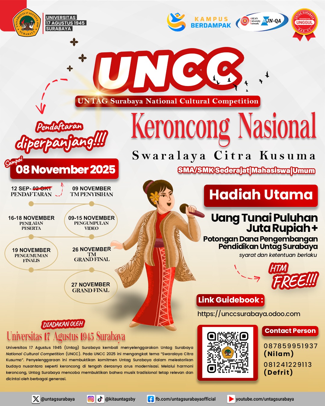 UNCC 2025: UNTAG Surabaya Perpanjang Pendaftaran Lomba Keroncong Nasional �Swaralaya Citra Kusuma�