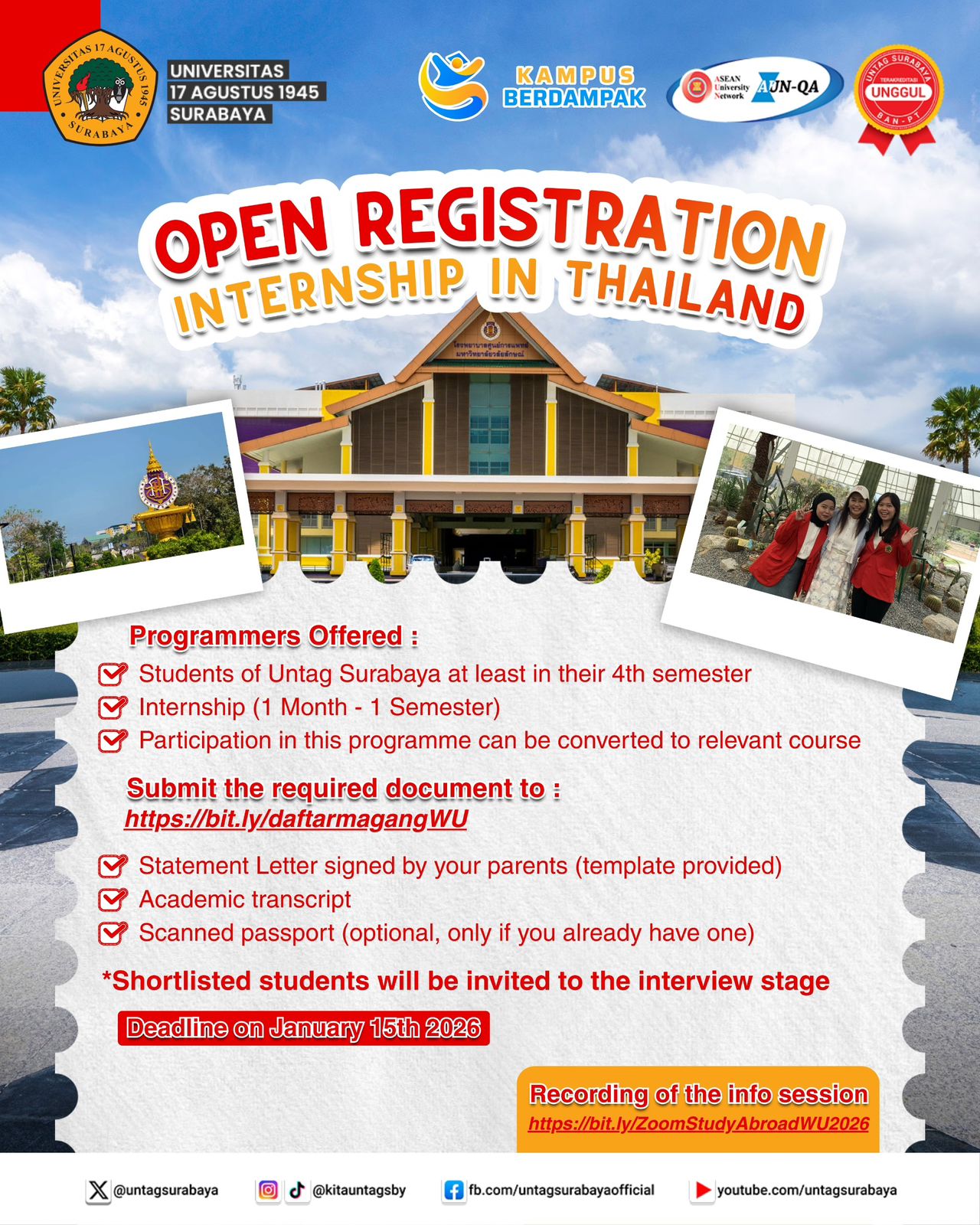 UNTAG Surabaya: Program Internship di Thailand